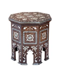 Arab culture inspires the beautiful pattern that details this Syrian table. Engraved with mother of pearl, the extreme diligence that went into carving the Rain table is wholly obvious.